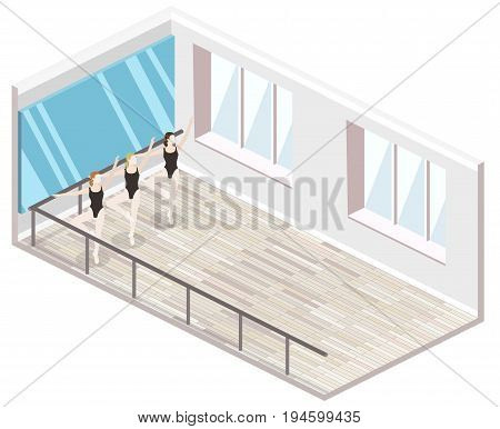 Isometric Flat 3D Isolated Concept Vector Cutaway Interiortraining Dance-hall