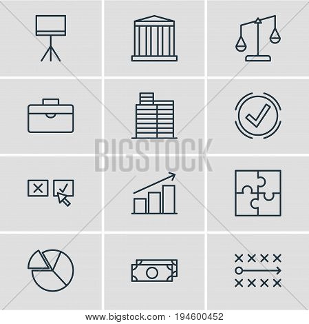 Vector Illustration Of 12 Management Icons. Editable Pack Of Recision, Tactics, Chart And Other Elements.