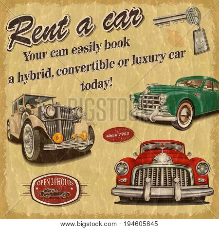 The rent a luxury car retro poster