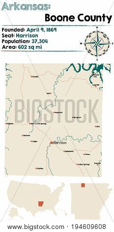 Large and detailed map of Boone county in Arkansas