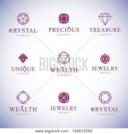Set of vector abstract geometric shapes best for use as luxury logo. Brilliant jewelry sign.