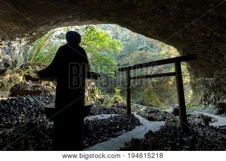 Torii in the cave in nature