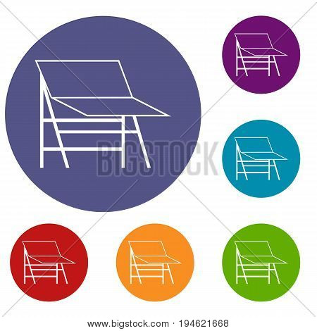 Blank portable screen icons set in flat circle reb, blue and green color for web