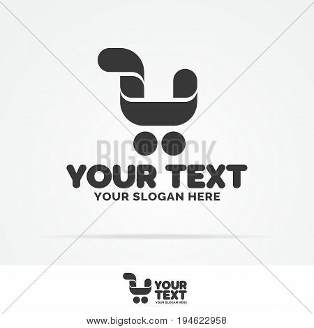 Shopping cart logo black color isolated on white background use for corporate identity market, on line store, nature product shop, on line shopping. Vector Illustration