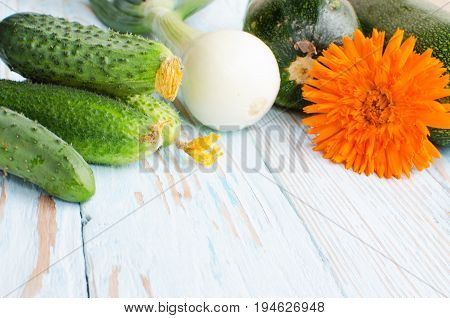 Still Life Of Cucumbers And Other Vegetables