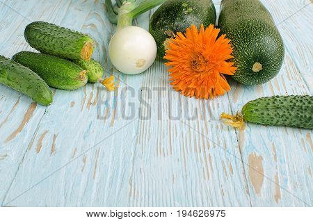 Still Life Of Cucumbers And Other Vegetables