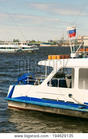 St. Petersburg, Russia - June 28, 2017: Panoramic View Of The Neva River Embankment In St. Petersbur
