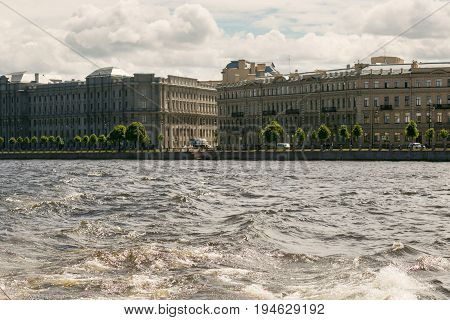 St. Petersburg, Russia - June 28, 2017: Panoramic View Of The Neva River Embankment In St. Petersbur