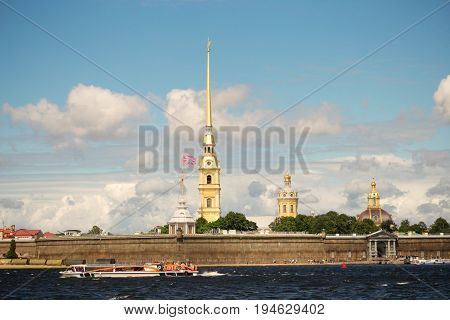 St. Petersburg, Russia - June 28, 2017: Panoramic View Of The Peter And Paul Fortress From The Neva