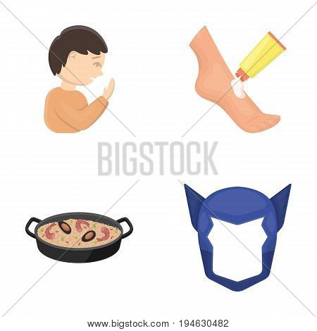 cinematograph, medicine, cosmetology and other  icon in cartoon style., rice, mask, Superman icons in set collection.