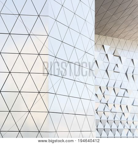Abstract 3D illustration. modern aluminum facade of triangles