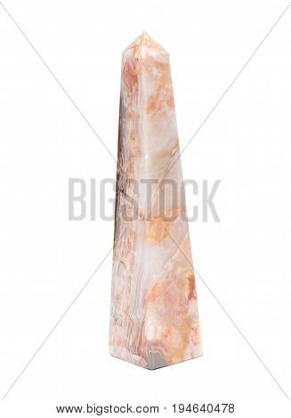 Polished multicolor carved onyx obelisk isolated on white background