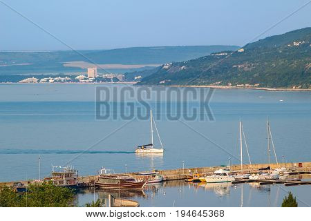 View of the balchik city on black sea coast in Bulgaria at sunny summer day.