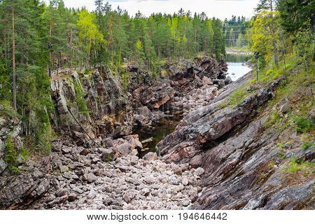 Vuoksa river and rocky canyon view in Imatra, Finland