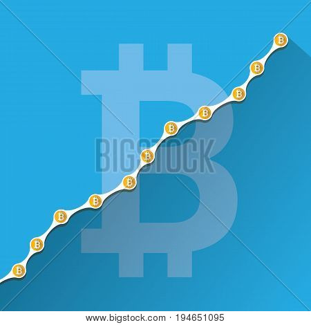 vector bitcoin growth graph on blue background. Bitcoin hype concept vector illusrtation with blank space fo text