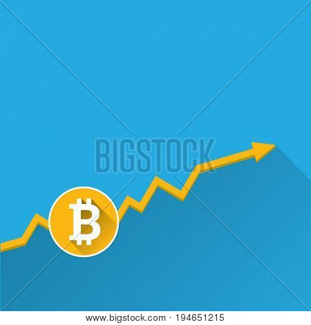 vector bitcoin growth graph on blue background. Bitcoin hype concept vector illusrtation with blank space fo text