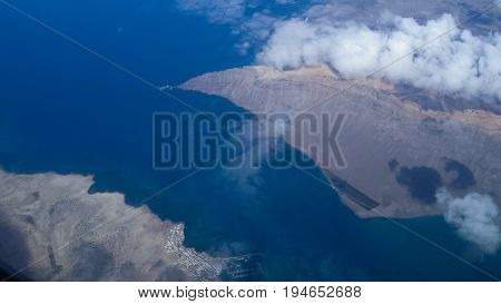 Aerial view of the island of lanzarote in Canary Islands, Spain