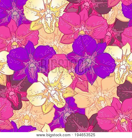 Seamless floral pattern pink and violet orchids