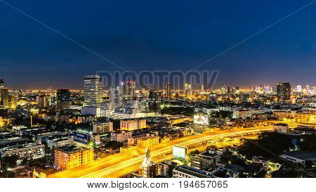 Cityscape And Light Of Night Road In Long Exposure