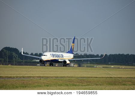 Amsterdam the Netherlands - July 6th 2017: EI-FTW Ryanair Boeing 737-800 takeoff from Polderbaan runway Amsterdam Schiphol Airport
