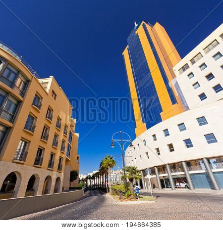 Stunning image of the city San Giljan and Portomaso business tower. Location place Malta island, Europe. Gorgeous day and picturesque scene. Popular tourist attraction. Beauty world. 