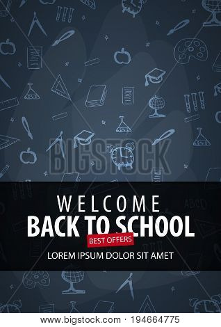 Welcome Back To School Banner With Different School Objects. School Sale Banners And Best Offers.