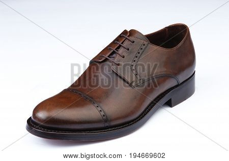male shoe, brown, laced, isolated on white