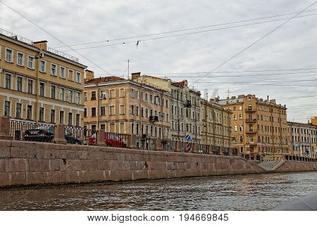 SAINT-PETERSBURG, RUSSIA - 9 JULY 2017: Embankment of the Griboyedov Canal in Saint-Petersburg, Russia.