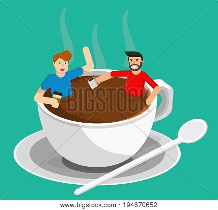 coffee meeting in a cup of coffee vector graphic , illustration use to background