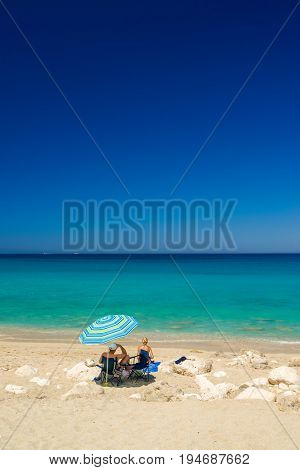 Pefkoulia beach on Lefkas island in Greece