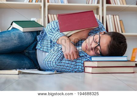 Young student studying with books