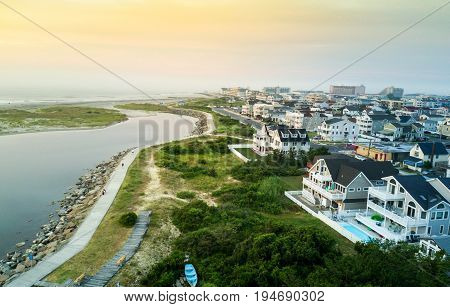 Aerial View Of The Sunset Over North Wildwood Sea Wall