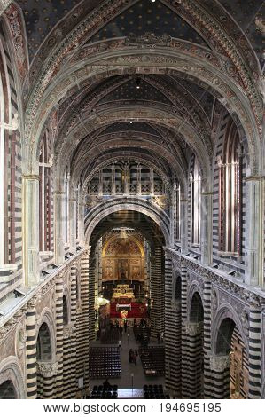 Italy Siena - December 26 2016: interior view of Metropolitan Cathedral of Santa Maria Assunta and the Gate of Heaven on December 26 2016 in Siena Tuscany Italy.