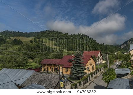 Lesnica village in Pieniny national park in Slovakia and Poland in summer sunny day