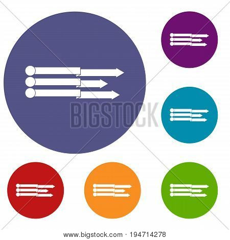 Infographic arrows icons set in flat circle reb, blue and green color for web