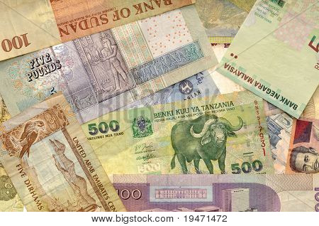 Dubai, Arabiemiirikunnat, Malesia, Indonesia, Tansania curreny rahaa tausta