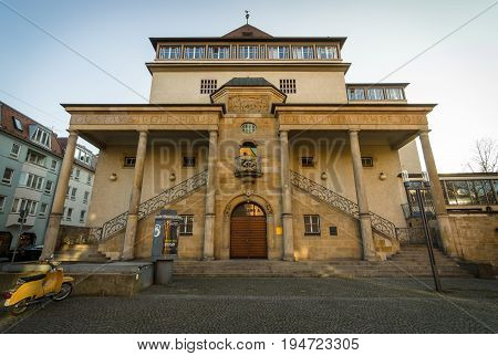 STUTTGART GERMANY - MARCH 18 2016: Gustav-Siegle-Haus is a music venue. The building was completed in 1912 by architect Theodor Fischer.