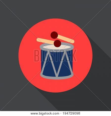 Drum and sticks flat icon. Round colorful button circular vector sign logo illustration. Flat style design