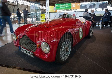 STUTTGART GERMANY - MARCH 17 2016: Sports car based on the Fiat Topolino A body Barchetta Corsa 1950. Europe's greatest classic car exhibition 