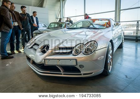 STUTTGART GERMANY - MARCH 17 2016: Grand tourer car Mercedes-Benz SLR McLaren 2006. Europe's greatest classic car exhibition "RETRO CLASSICS"