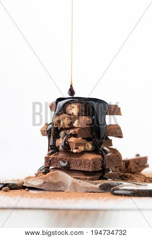 Chocolate tower with watered syrup