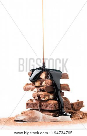 Tower of chocolate with syrup