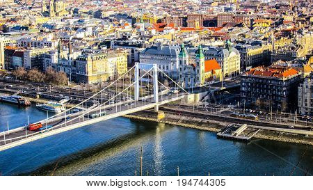 Amazing view of beautiful Budapest from the town nearby hill on the Budim side of the town.