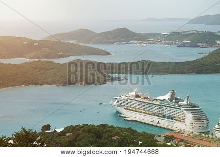 Cruise to Virgin st Thomas island. Tropical resrt in caribbean