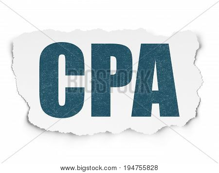 Business concept: Painted blue text CPA on Torn Paper background with Scheme Of Binary Code