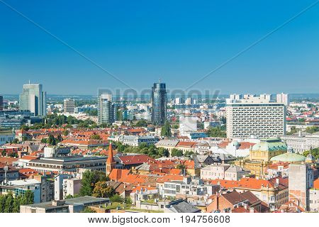 Zagreb down town skyline and modern business towers panoramic view, Croatia capital