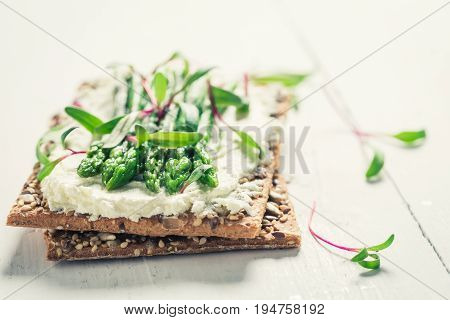 Closeup Of Sandwich With Asparagus And Fromage Cheese