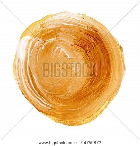 Acrylic Circle Isolated On White Background. Yellow, Orange Round Watercolor Shape For Text. Element