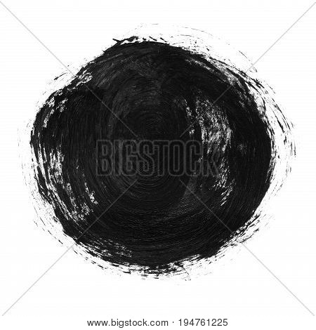 Acrylic Circle Isolated On White Background. Gray, Black Round Watercolor Shape For Text. Element Fo