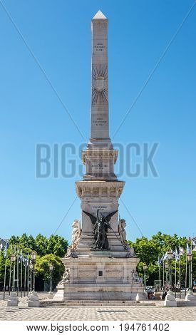 Monument Dos Retauradores at the place of Restauradores in Lisbon - Portugal